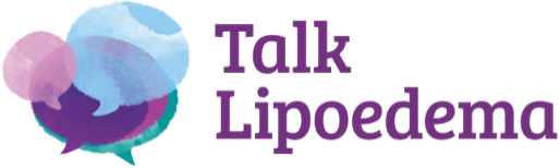 Talk Lipoedema Logo in purple and blue with speech bubbles indicating their ethos of getting Lipoedema talked about and increasing awareness