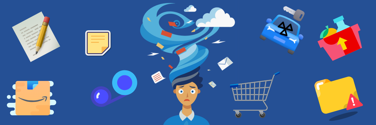 A tornado made up of work emails missed deadlines and endless todo lists swirling out of a persons head showing the all consuming nature of stress..