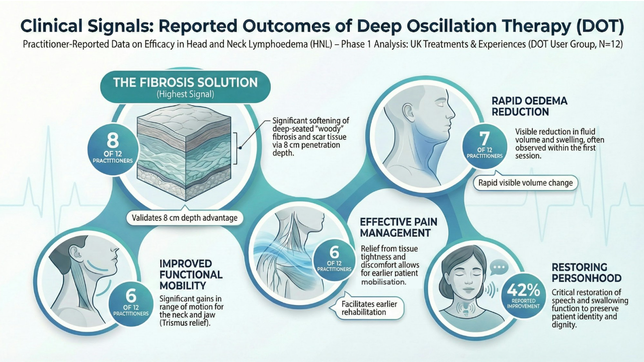 Standard care associated with passive descriptors contrasted against DOT, which aligns with restorative themes such as speech and jawline recovery.