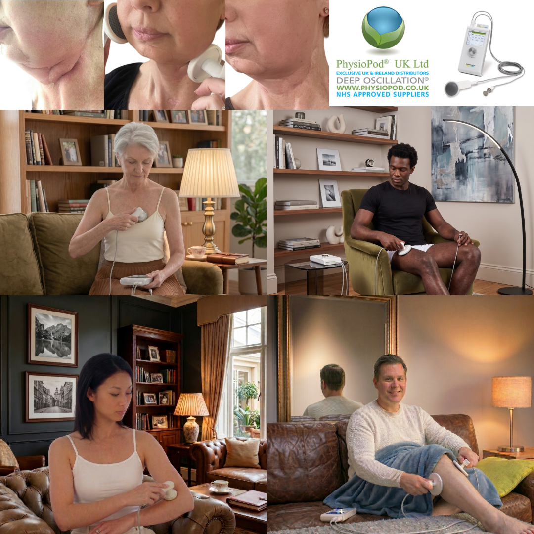 collage showing deep oscillation treatment in lymphoedema